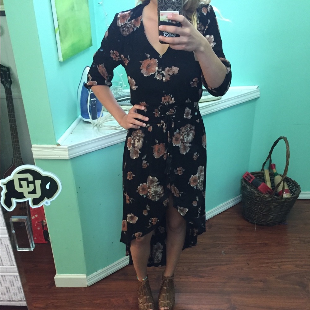 High/low black floral dress